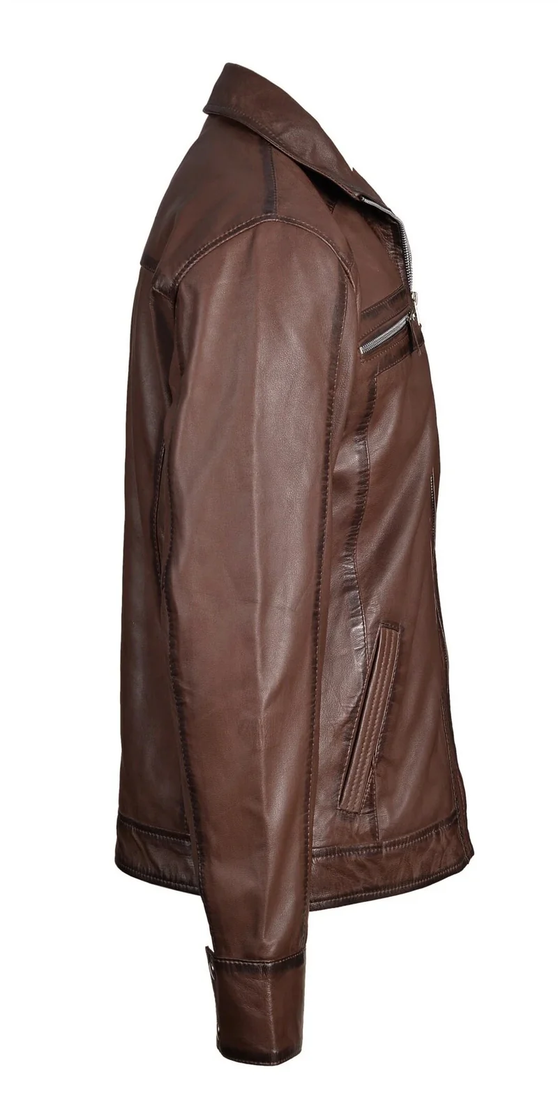 Men Brown Classic Zip Up Leather Jacket