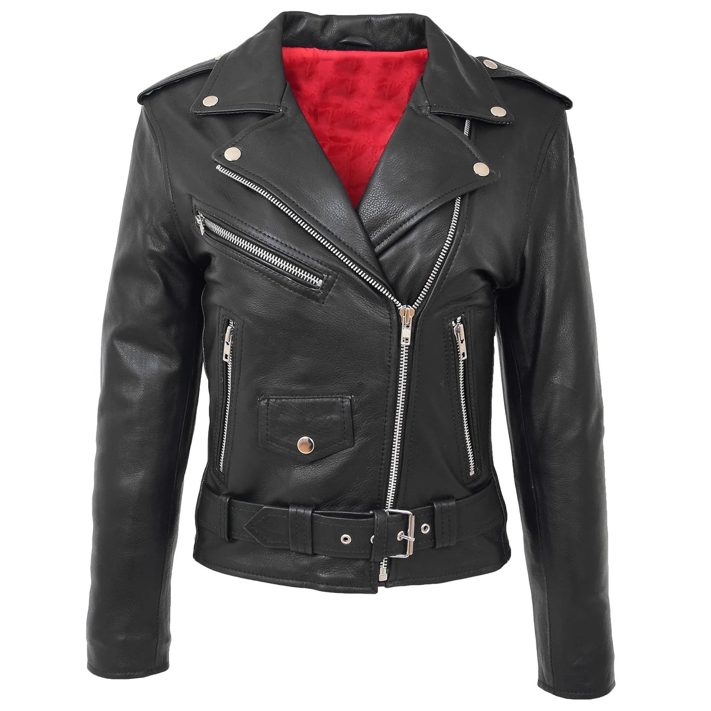Women Black Biker Style Zip Jacket