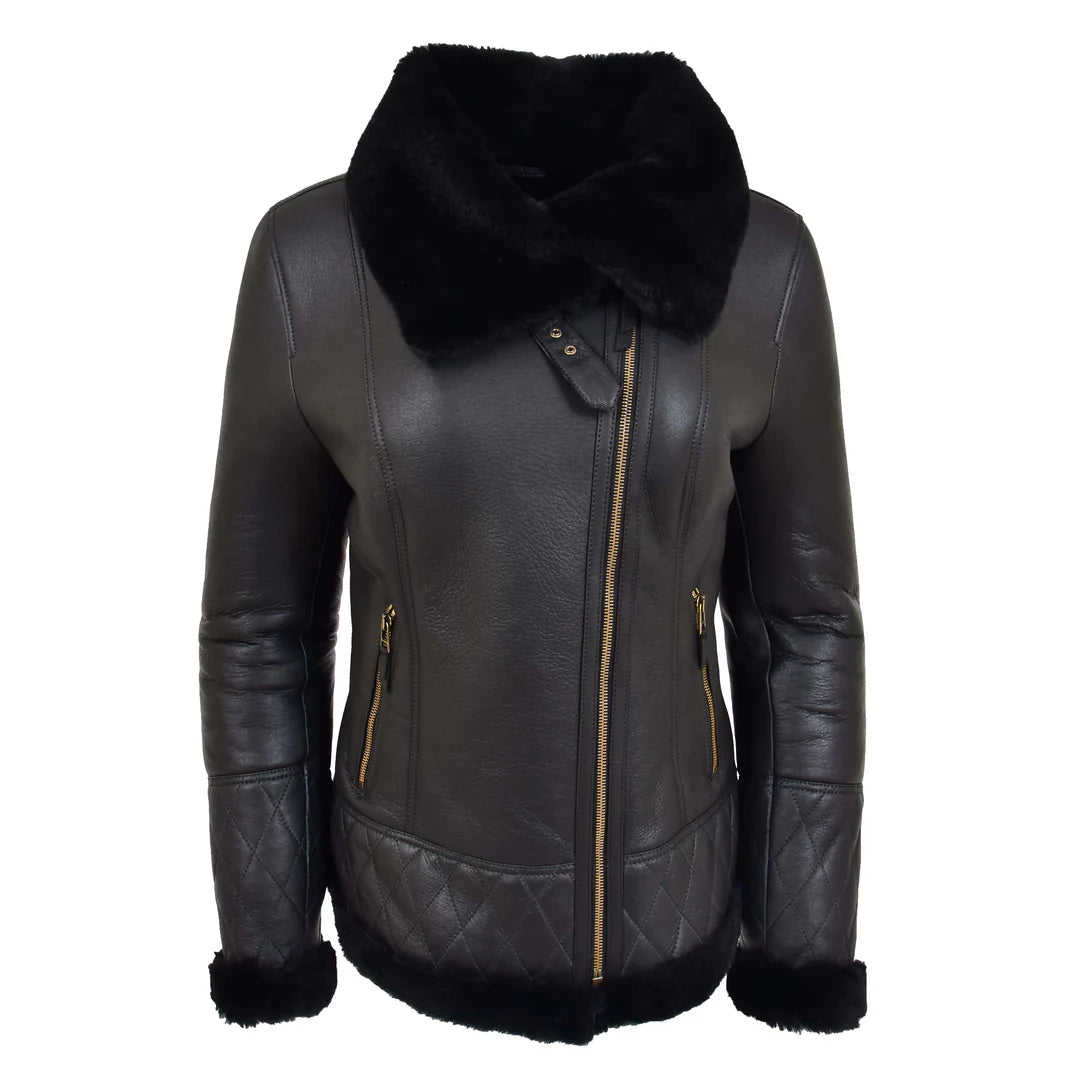 Women Black Faux Fur Collar Zip Jacket