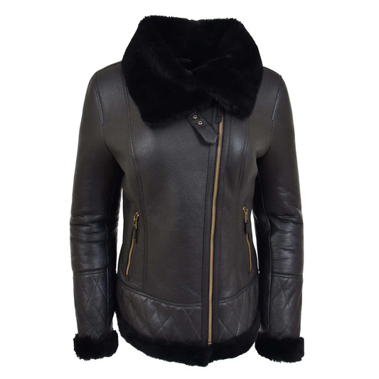 Women Black Faux Fur Collar Zip Jacket
