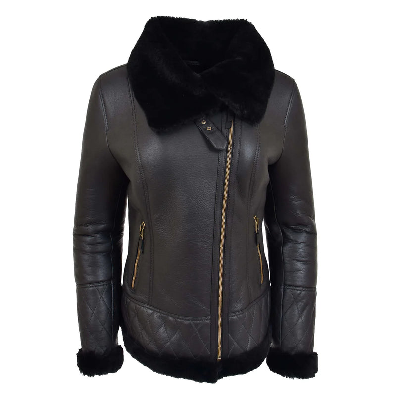 Women Black Faux Fur Collar Zip Jacket
