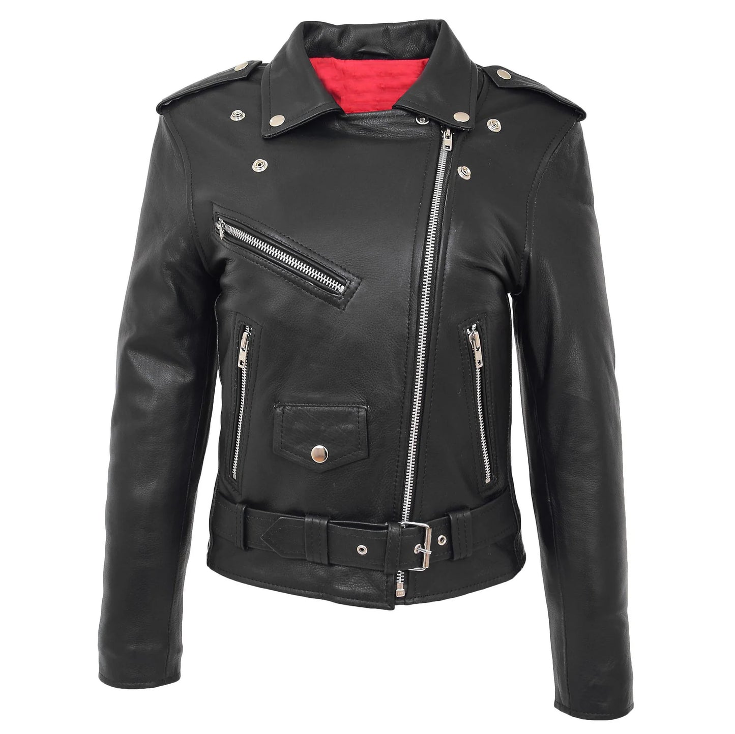 Women Black Biker Style Zip Jacket
