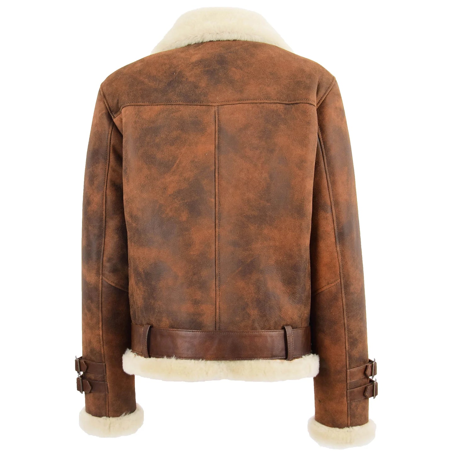 Women Brown Faux Shearling Belted Biker Jacket