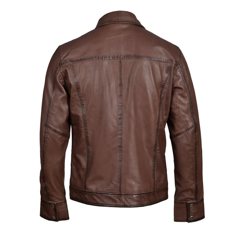 Men Brown Classic Zip Up Leather Jacket